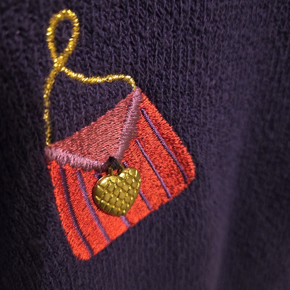 Bon Worth Vintage Purple Red Hat Society sweater cardigan with purse handbag - Picture 4 of 13